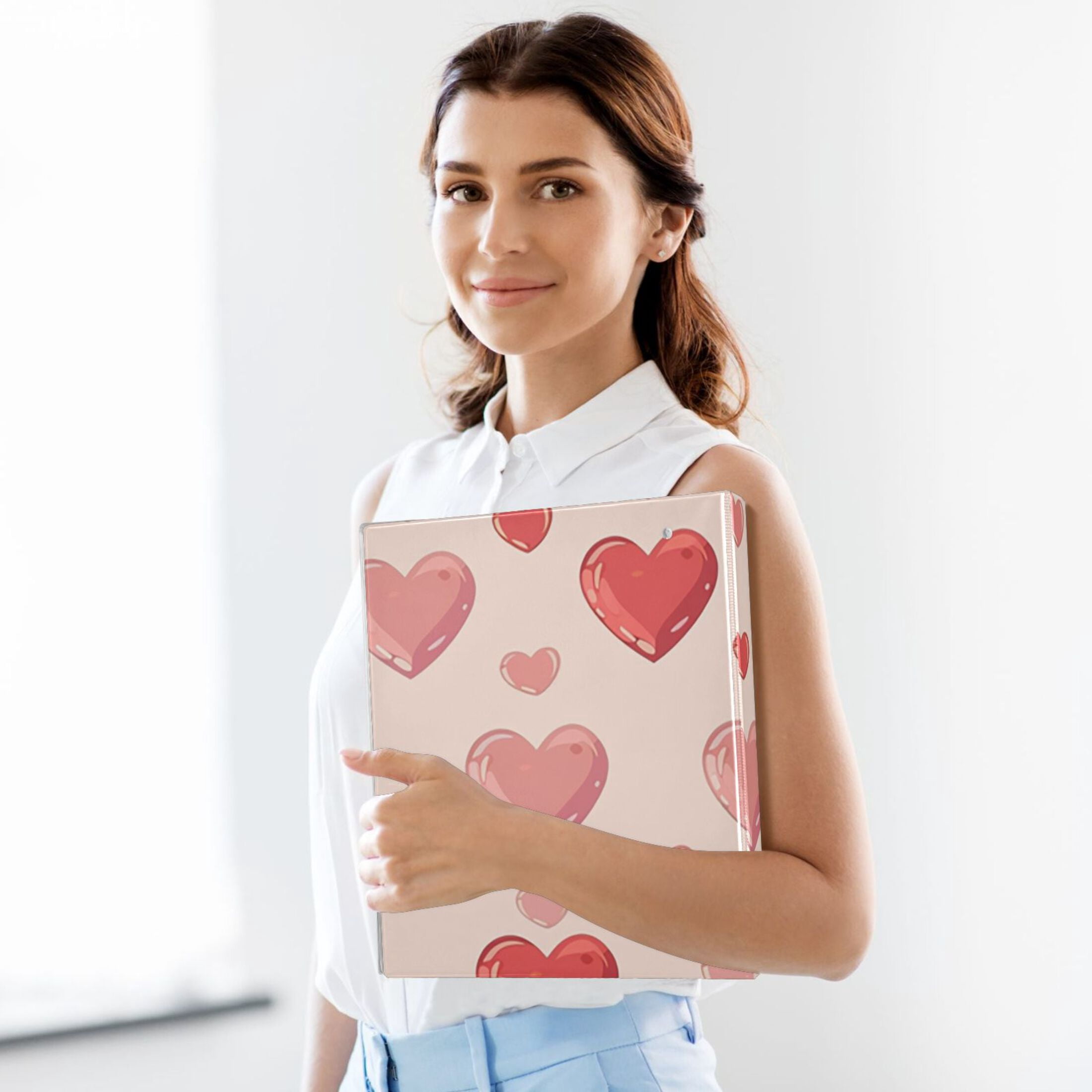 Red and Pink Hearts 3 Ring Binders 1.5 inch Hardcover File Folders with Interior Pockets A4 Size Organizer for School Office Hospital