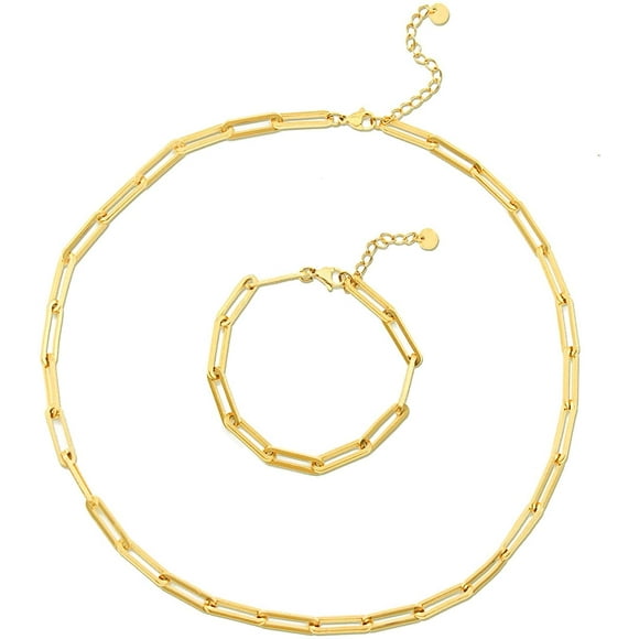 18k Real Gold Plated Paperclip Necklace Gold Chain Necklaces for Women