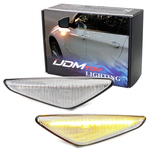 Clear Lens 20-SMD Sequential Flash Amber LED Front Fender Side Marker Light Assembly For BMW X3 X5 X6, Replace OEM Clear Sidemarker Lamps