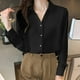thumbnail image 2 of Camisa de manga larga,Blusa plisada con cuello en V para mujer, manga corta, poliéster, informal, estampada, para uso diario, sopatenor, 2 of 7