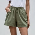 thumbnail image 2 of ADSSDQ Cotton Linen Shorts Women Plus Size Elastic Waist Drawstring Summer Beach Shorts with Pockets Casual Solid Color Pant Army Green XL, 2 of 7
