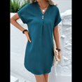 thumbnail image 4 of Vestido Camisero Informal de Verano para Mujer, con Cuello en V, Corta, Plisado, Liso, Holgado y con Botones. Verde Pavo Real L, 4 of 7