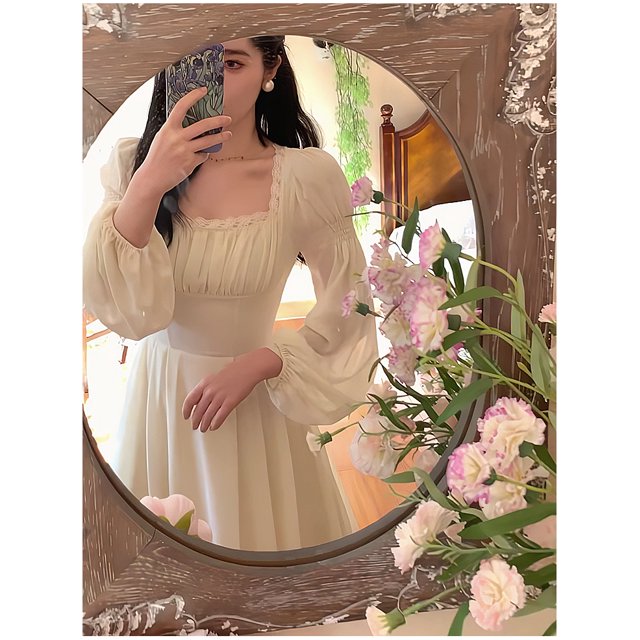 Vestidos Mujer Túnicas Noche Fiesta Manga Linterna Estilo Aristocrático Cuello Cuadrado Elegante Sencillo Refrescante Ropa Femenina Nuevo