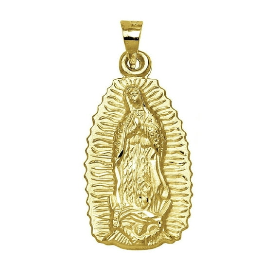 925 Sterling Silver Yellow Gold Plated 1mm Cable Chain Necklace w/ Our Lady Of Guadalupe Pendant Charm
