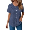thumbnail image 5 of hlysgo Women's Collar Shirt Vintage Short Sleeve Button Down Shirt Y2K Streetwear Soft Comfy Blouse Dark Blue,2xL, 5 of 6