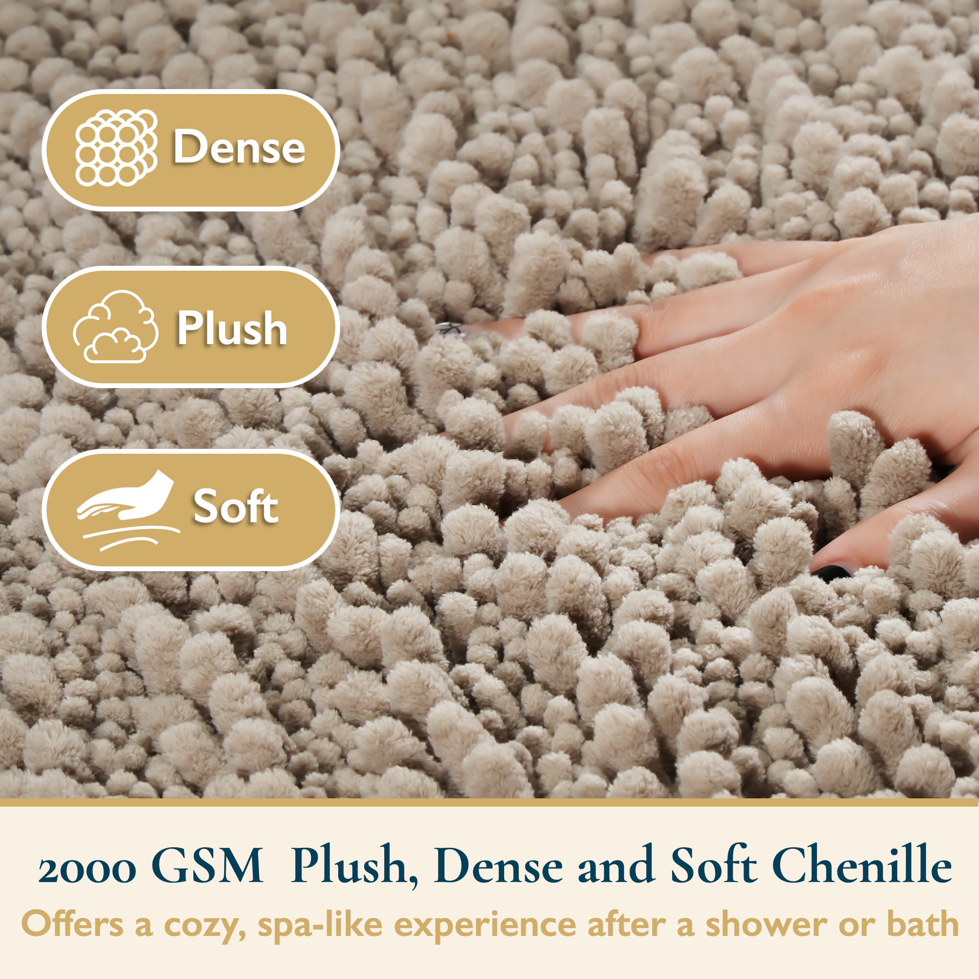 ComfiTime Chenille Bath Mat, 20W x 24L, White, Non-Slip photo 3