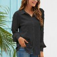 thumbnail image 2 of Blusa negra de manga larga abullonada con lunares de jacquard, cuello vuelto y color puro, estilo informal de negocios - Talla S, 2 of 6
