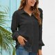 thumbnail image 2 of Blusa de lunares con jacquard XXL negra, estilo informal de negocios, mangas largas abullonadas y cuello vuelto, 2 of 6