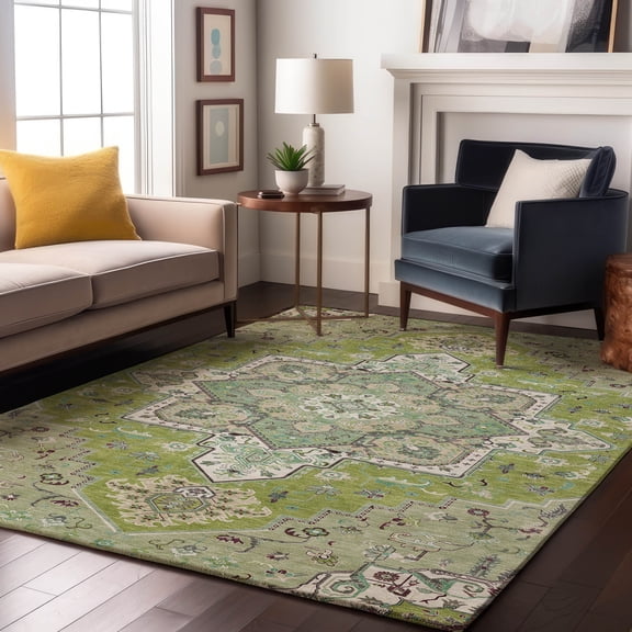 Addison Rugs Mayfield Premium Machine Washable Traditional Oriental Green Rectangle Rug, 10' x 14'