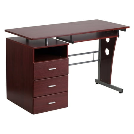 Mahogany Tiffany Desk - Flash Furniture Mahogany Desk with 3-Drawer Pedestal and Pull-Out Keyboard Tray