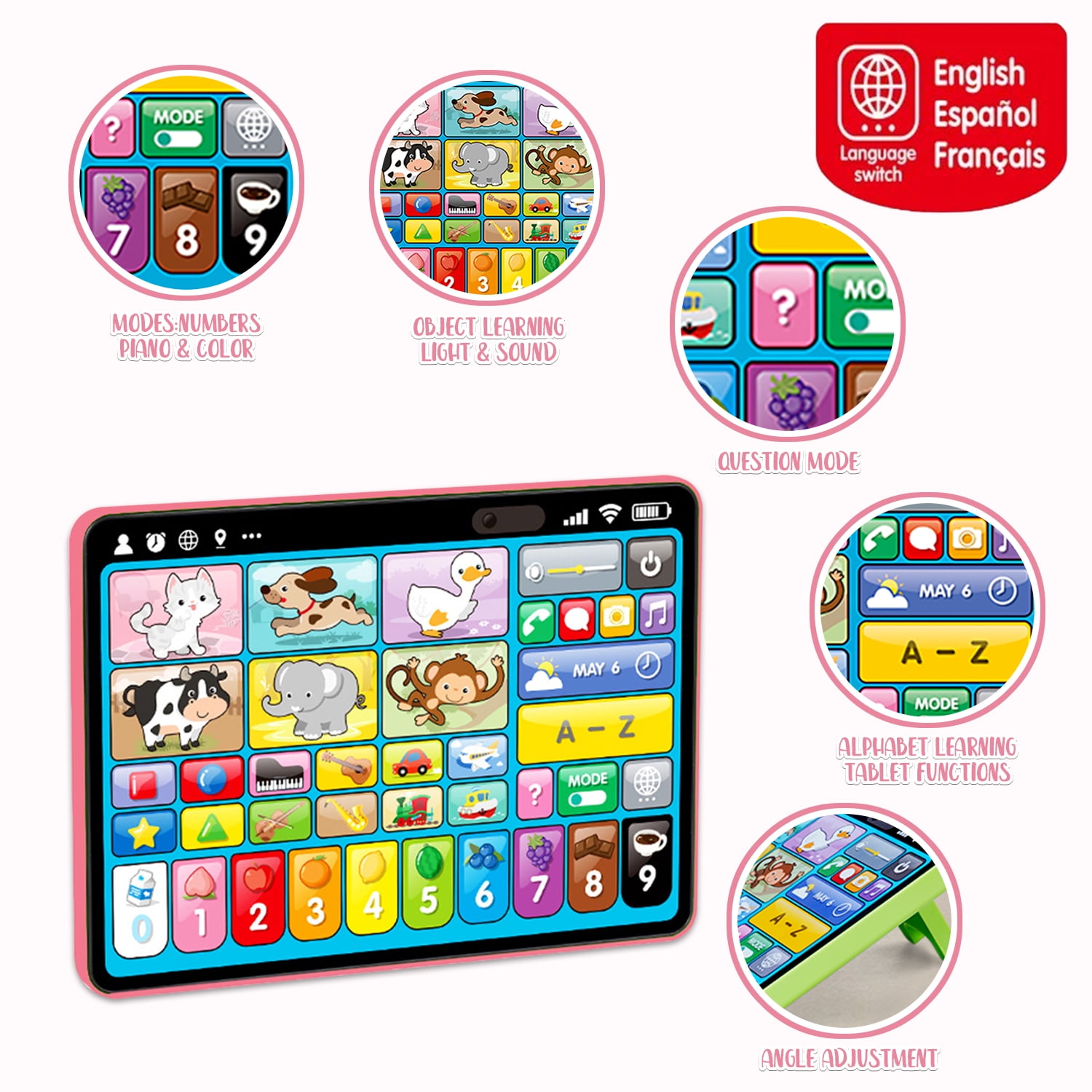 Adofi Trilingual Learning Tablet with Music and Lights Montessori Speech Therapy for Toddlers 1-3 Years