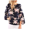 thumbnail image 1 of Women`s Multiple Color Fashion Smart Nature Round Collar Printing Long Sleeve Polyester blend Top(Pink,XL), 1 of 4