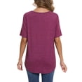 thumbnail image 4 of Women Summer Button Up Front Tops Shirts Casual Loose Pullover T-shirt Round Neck Pleated Tunic Blouses for Ladies Comfy Plain Tee, 4 of 9