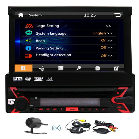 Wireless Camera Included! Eincar Single Din Head Unit 7 Inch Car Stereo with Two UIs Support GPS Sat Navigation, DVD CD Player, Bluetooth, FM AM, SWC, USB SD, Colorful Button + Map Card and (Best Single Din Head Unit With Bluetooth)