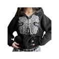 thumbnail image 2 of hirigin Women's Hooded Coat, Skull Printed Long Sleeve Zip-Up Pockets Loose Fit Outerwear, Casual Street Style Tops, 2 of 5