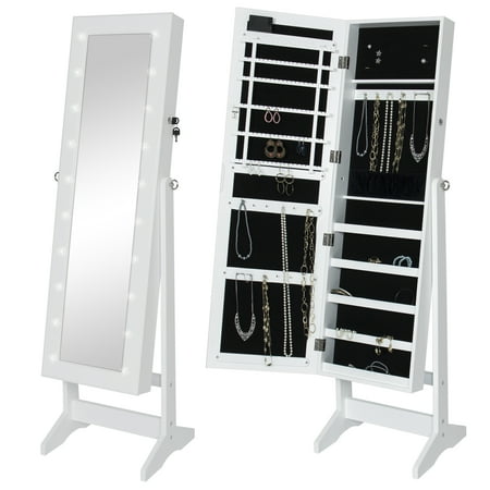 - Best Choice Products LED Lighted Mirrored Jewelry Cabinet Armoire W/ Stand- White