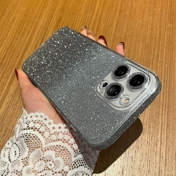 Glitter Case for iPhone 14 Pro Max Hard PC Anti-Scratch Anti-Fall Soft TPU Bumper Shockproof Full Camera Lens Protective Slim Luxury Bling Cover for Women Girls - Black