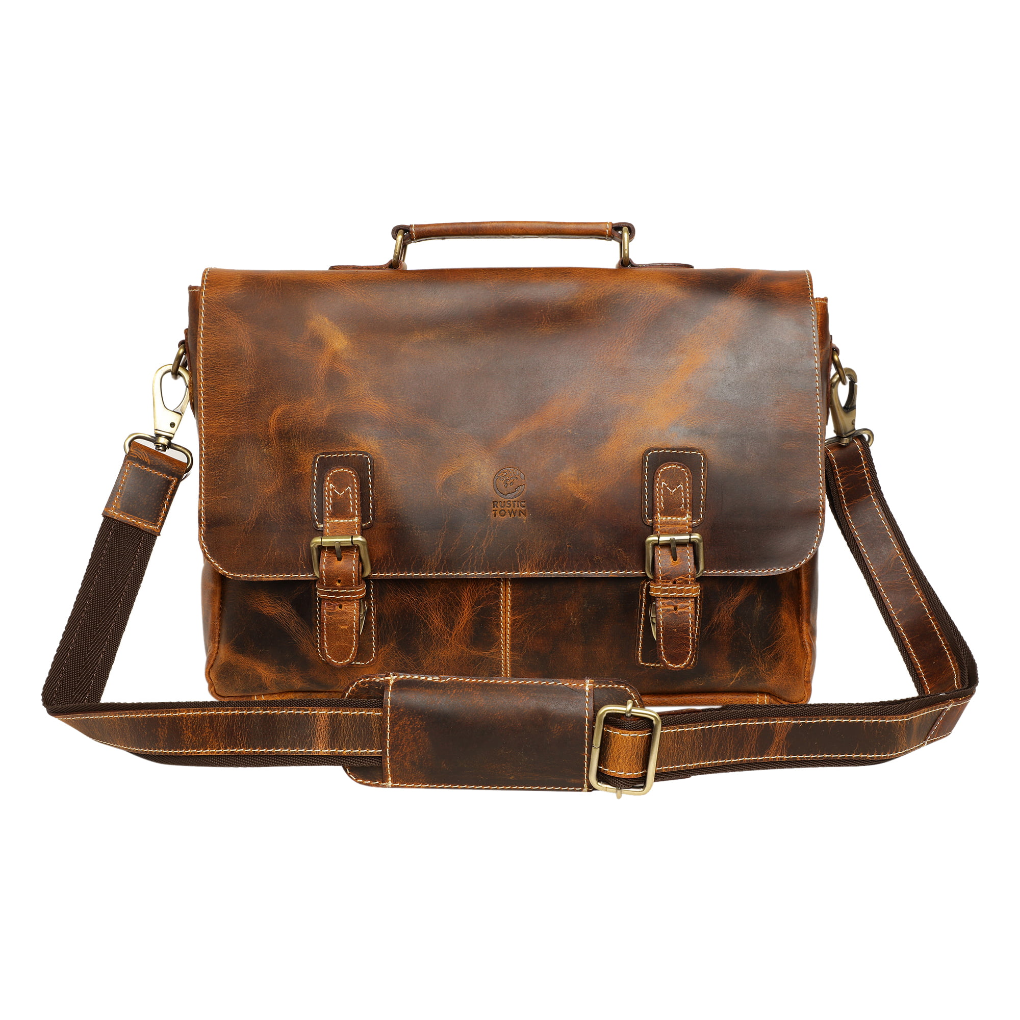 Vintage Leather Padded Laptop briefcase Macbook laptop Shoulder rustic Black Bag 