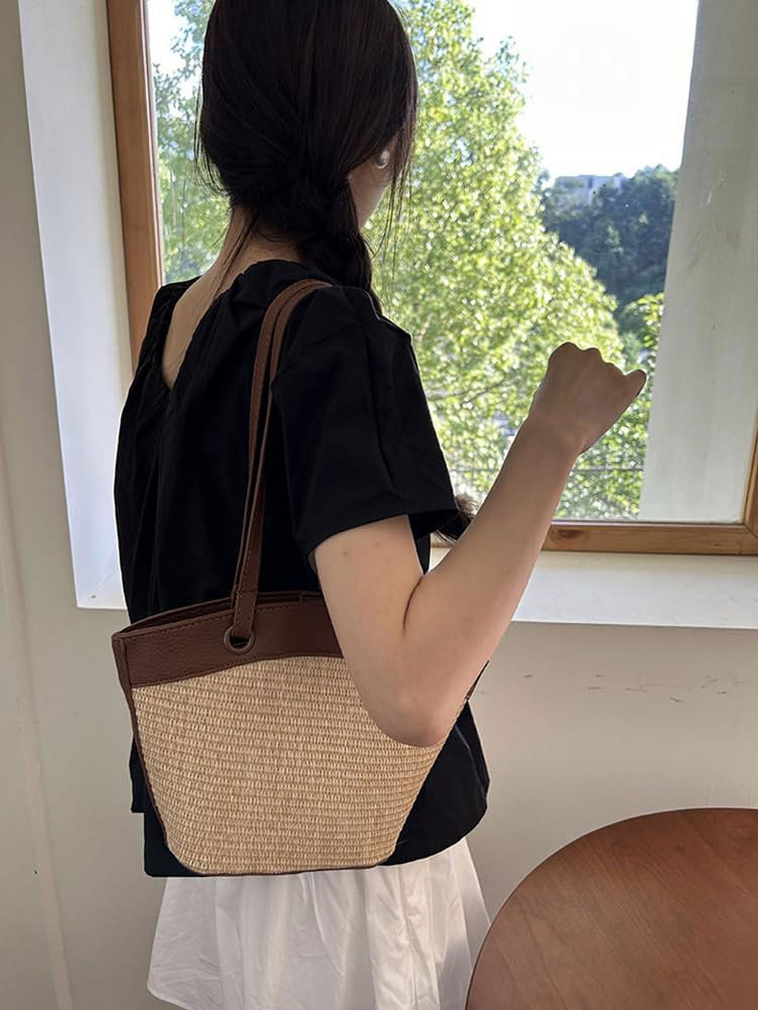 Straw Beach Bags For Women Small Straw Tote Bag Rattan Purse Summer Straw Handmade Bag Raffia Handbag Purse Shoulder Bag