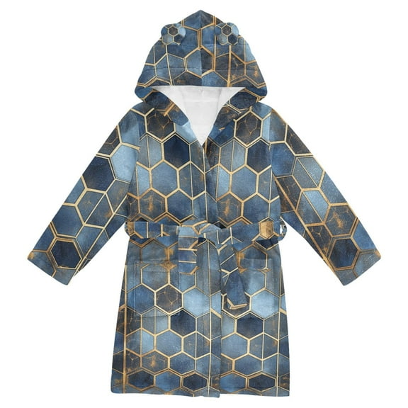 FORMRS Niños Bathrobe Unisex Hooded Robe Soft Plush Pajamas Sleepwear, Size 2-3T, Elegant Hexagon Pattern