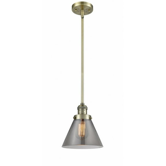 Innovations Lighting Franklin Restoration Cone - 1 Light 8" Stem Hung Mini Pendant Antique Brass/Plated Smoke