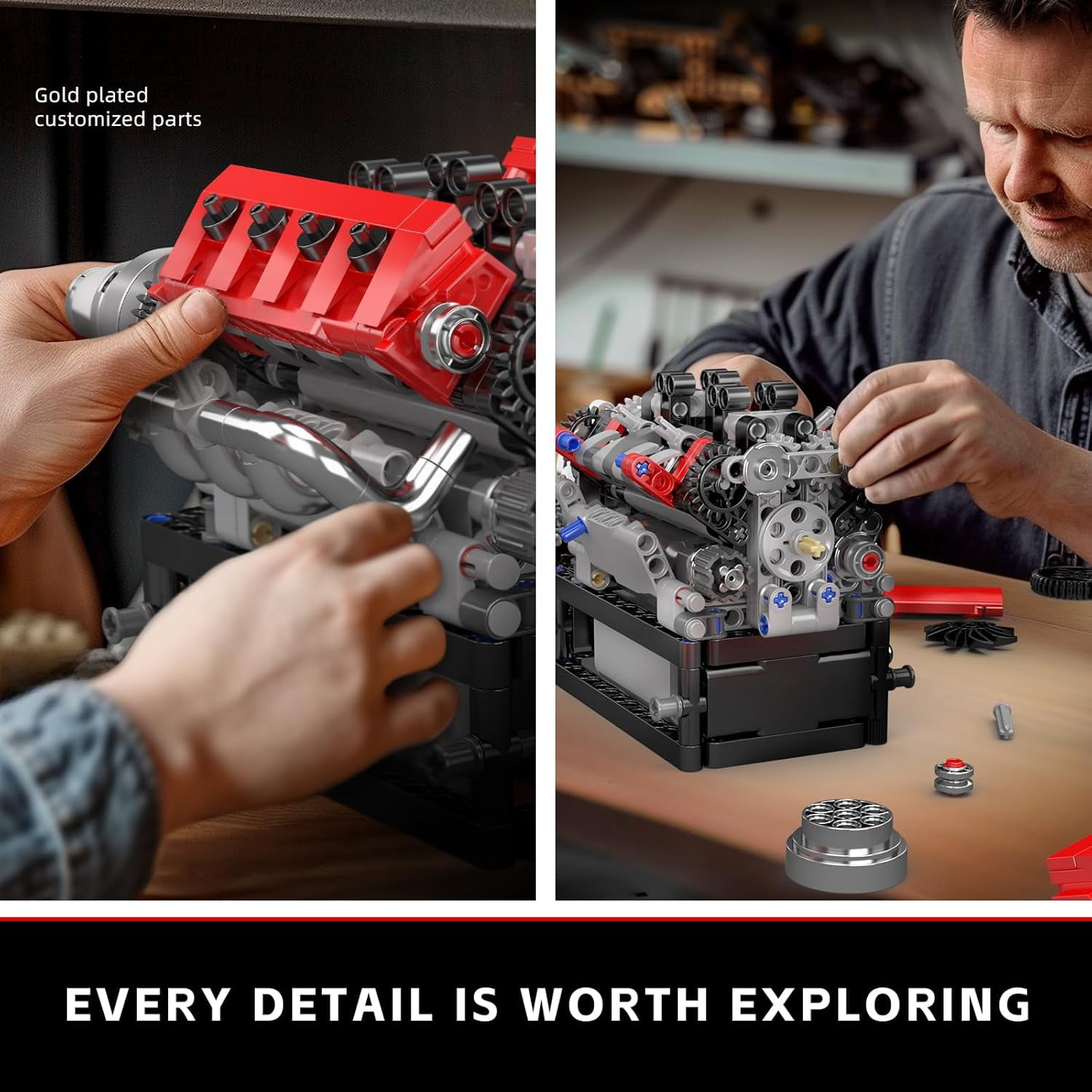 V8 Engine Model That Works - Build Your Own V8 Engine Toy, 8-Cylinder Petrol Car Engine Replica Model Building Kit (750PCS)