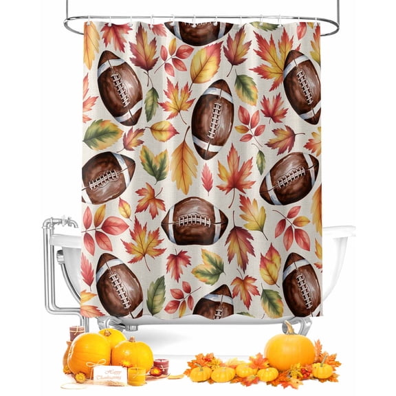 Thanksgiving Fall Shower Curtain Set ,Waterproof Fabric Shower Curtains Maple Leaf Rugby Texture Shower Curtains for Bathroom,Bathroom Decor 36"x78"