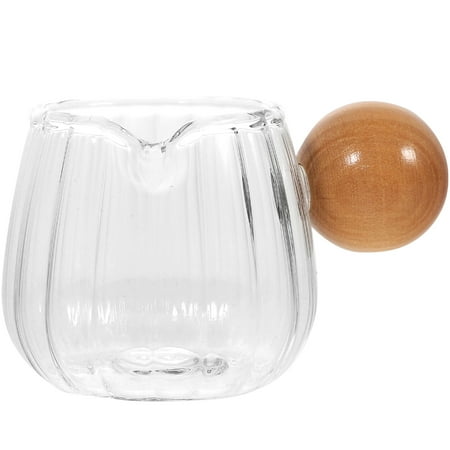 

Glass Milk Pitcher Milk Dispenser Coffee Creamer Container Glass Milk Frothing Pitcher with Wood Handle(60ml)