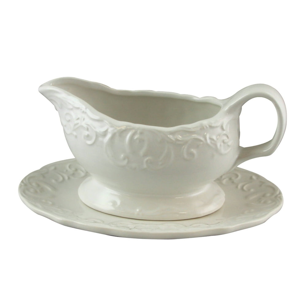 Gibson Home Royal Abbey 18 oz. Embossed Durastone Gravy Boat with
