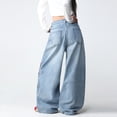 thumbnail image 2 of Mrmall Women's Side Rose Floral Embroidered Wide‑Leg Denim Pants Loose Floor‑Length Baggy Jeans, 2 of 6