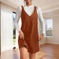 thumbnail image 5 of Women V Neck Corduroy Overall Dress Fall Pinafore Jumper Dress, 5 of 9