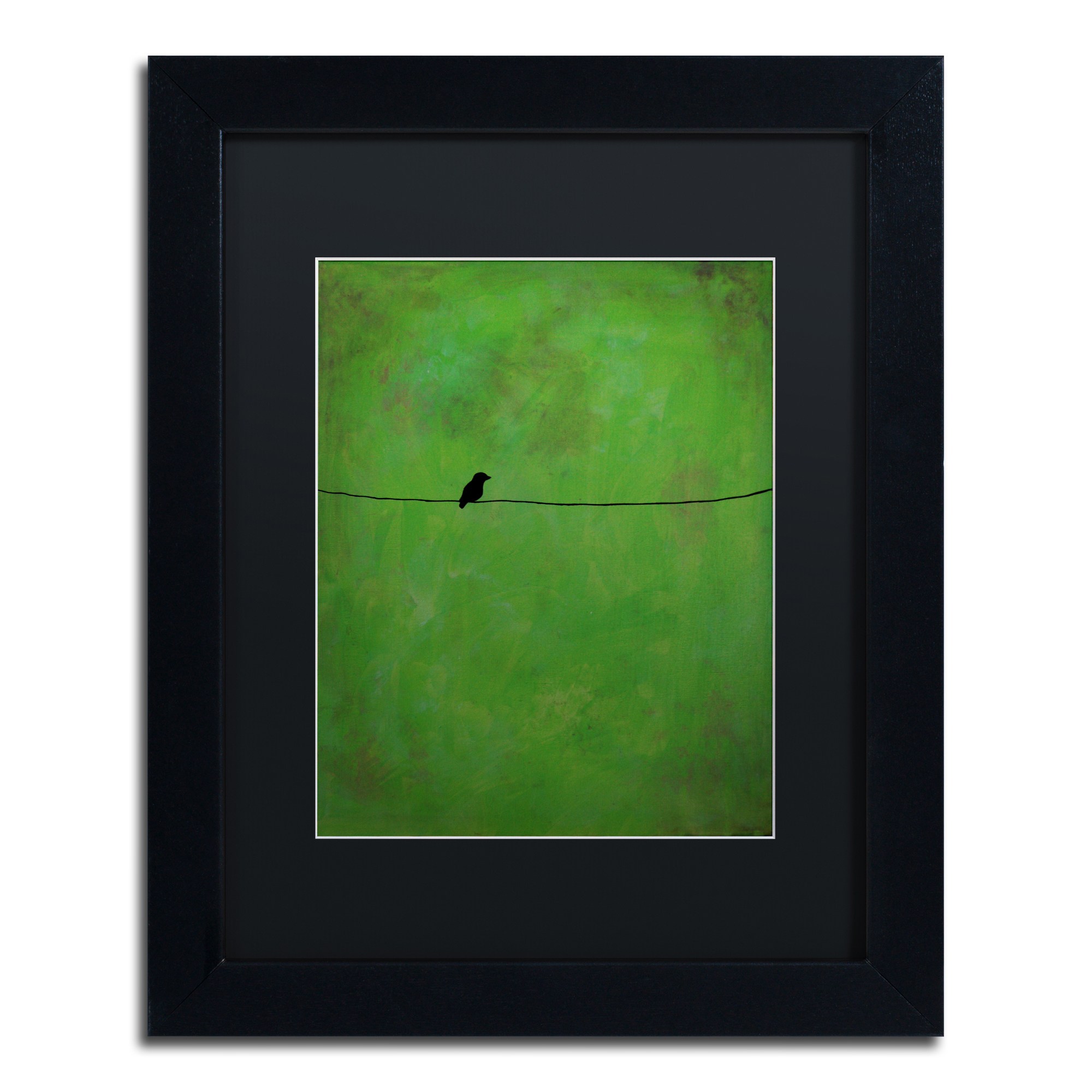 Trademark Fine Art "Lone Bird Green" Canvas Art by Nicole Dietz Black Matte, Black Frame