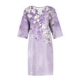 thumbnail image 5 of Wycnly Womens Dresses Beach Comfy Breathable Cotton Linen Loose Tunic Midi Sundress Summer Floral Print V-Neck Elbow-Length Formal Knee-Length Dress Purple XL, 5 of 5