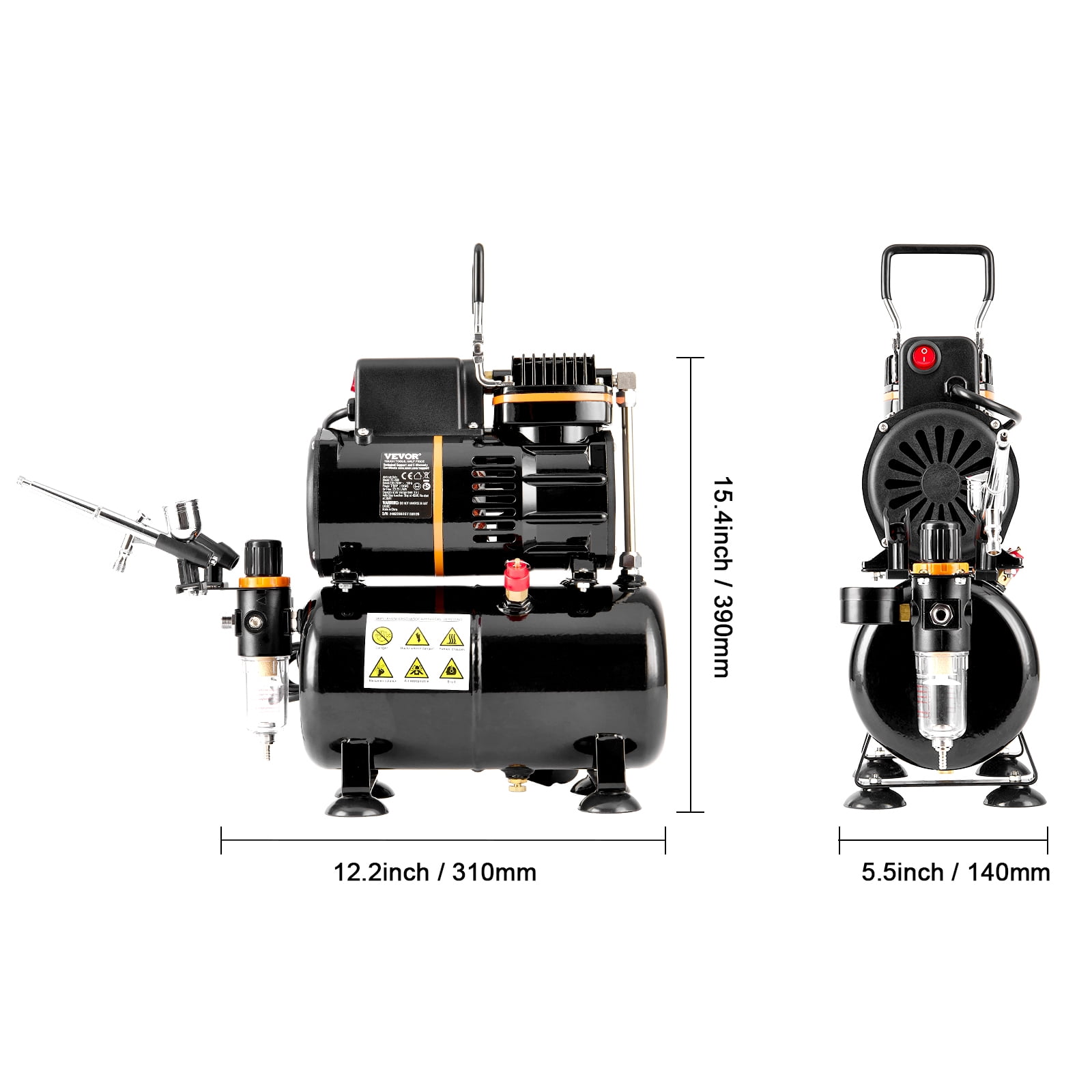 VEVOR Airbrush Kit, Dual Fan Air Tank Compressor System Kit with 3.5L Air Storage Tank, Air Brush Set with 0.3 mm Tip Airbrush, Holder, Color Mixing Wheel, Cleaning Brush Set, Art Nail Cookie Tattoo