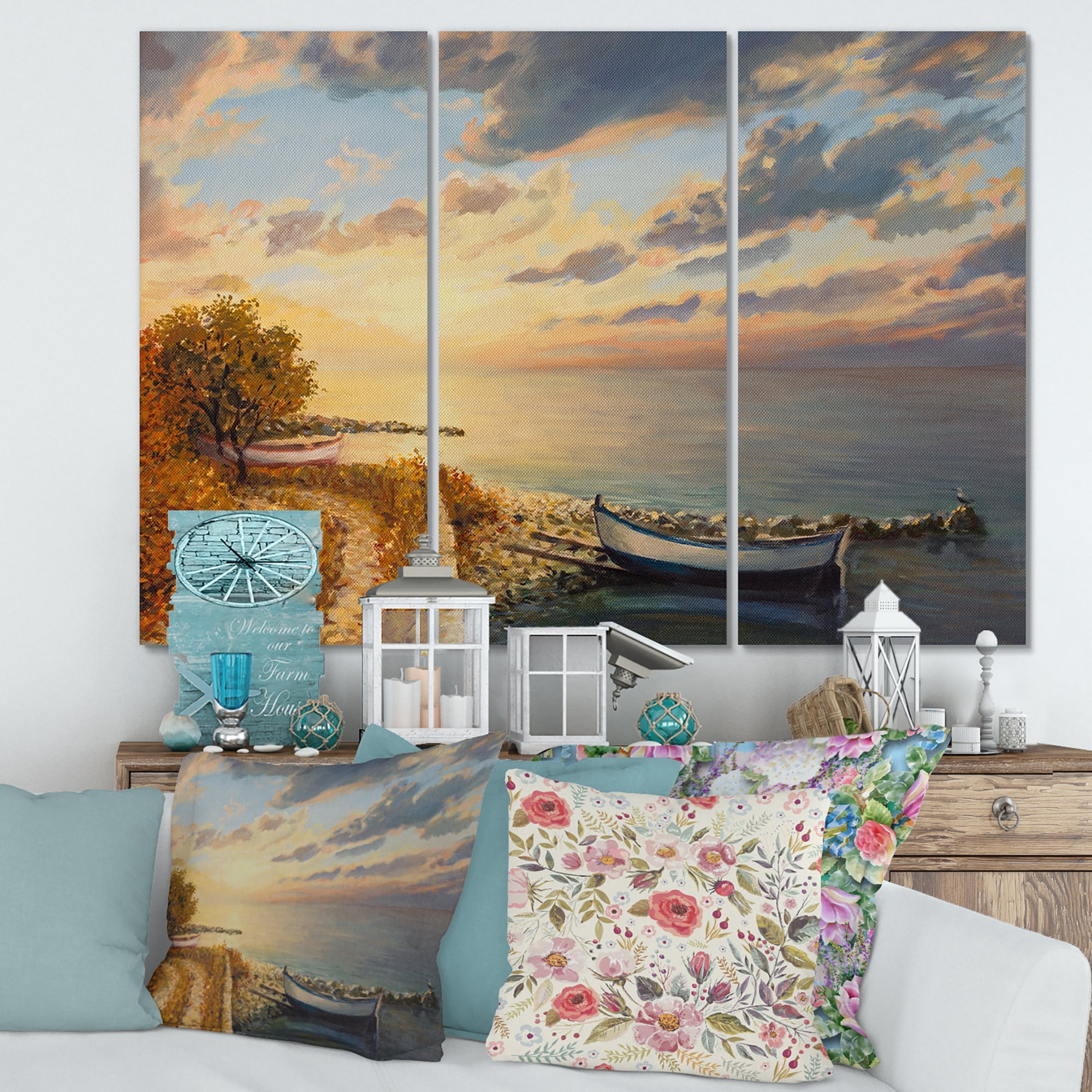 Designart ' Romantic Morning By The Sea ' Nautical & Coastal Canvas Wall Art Print