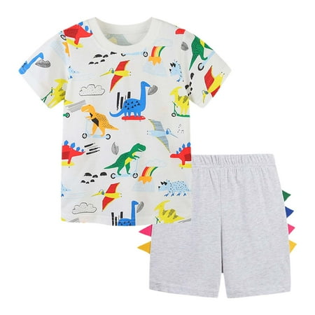 Glisme 2 Piece Outfits For Boys Summer Crew Neck Short Sleeved T Shirt And Shorts Casual Two-Piece Set Versatile Machinng Set Size 7 -8
