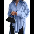 thumbnail image 1 of Camisas de Botones Extragrandes para Mujer, Blusas de Larga con Aberturas, Corte Alto y Bajo Azul L, 1 of 8