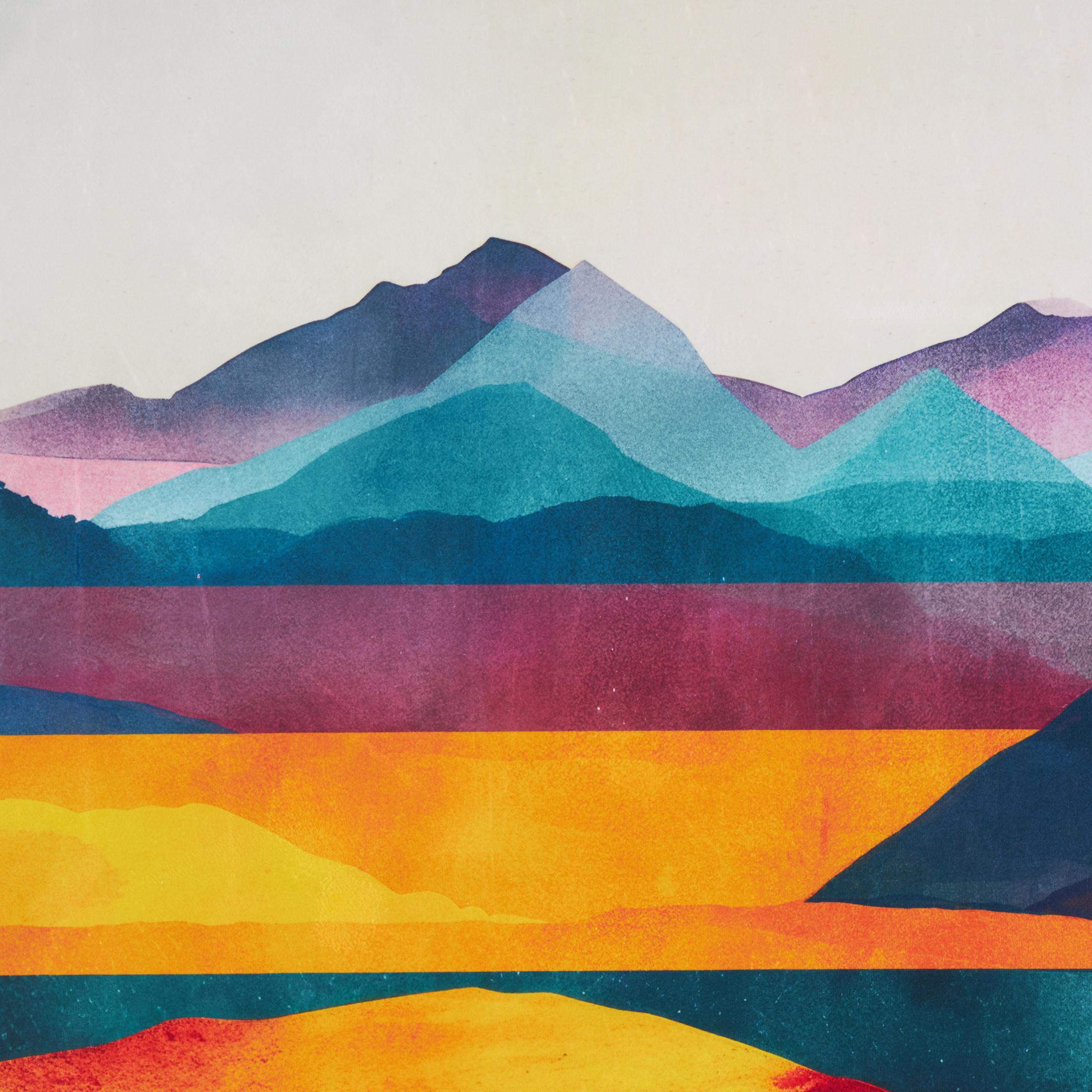 33" x 48" Mountains and Lake View Abstract Framed Wall Art with Black Frame, by DecMode