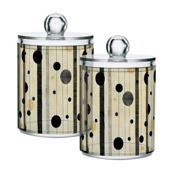 Yayeee 2 Pack Qtip Holder Bathroom Cotton Swab Canister with Lid Clear Dispenser Set, Stripes Pattern