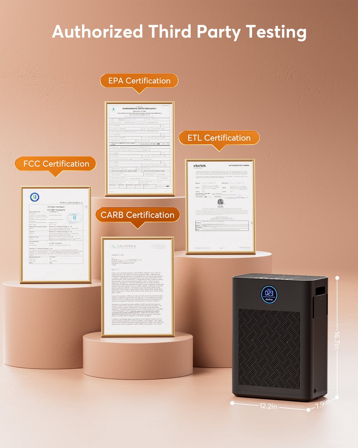 2025 Upgraded Air Purifier for Home Large Room 2300Ft² with Washable Pre-filter, H14 True Hepa Air Purifiers for Bedroom, for Pets Hair Pollen Odor Dander Dust Wildfire, Black