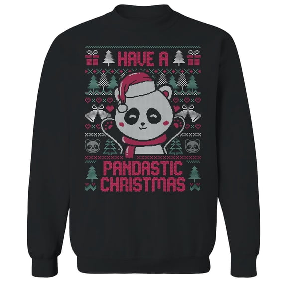 Haywood & Main Pandastic Christmas Graphic Black Men's Cotton Pullover Sweatshirt
