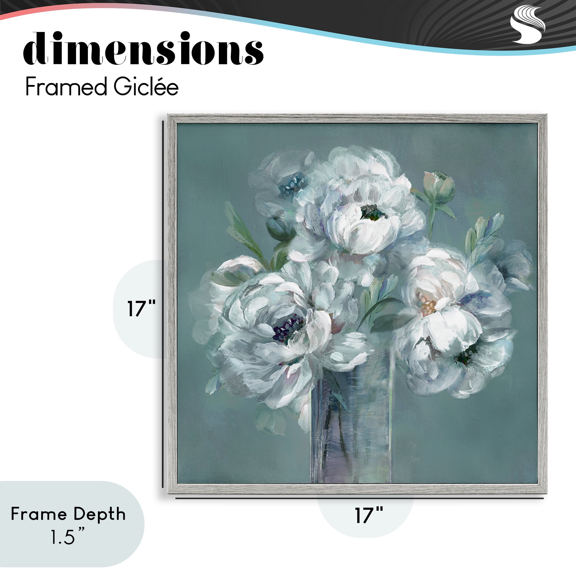 Stupell Industries White Peony Impression in Vase Gray Framed Giclee Art, design by Nan
