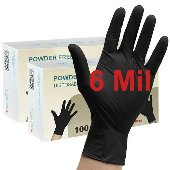 Baodeli Black Nitrile Disposable Gloves 6 Mil. Chemical Resistance, Latex & Powder Free, Textured Fingertips Gloves(Small - 200Pcs)