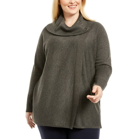 JM Collection Women's Plus Lace Up Cowlneck Sweater Grey Size 4X