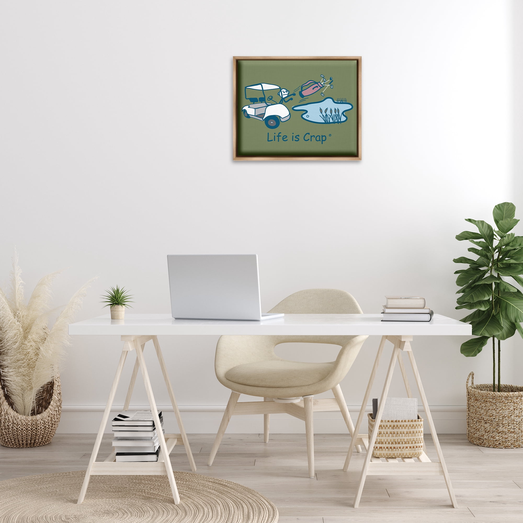 Stupell Industries Throwing Golf Clubs Novelty & Humor Painting Brown Floater Framed Canvas Art Print Wall Art, 21 x 17