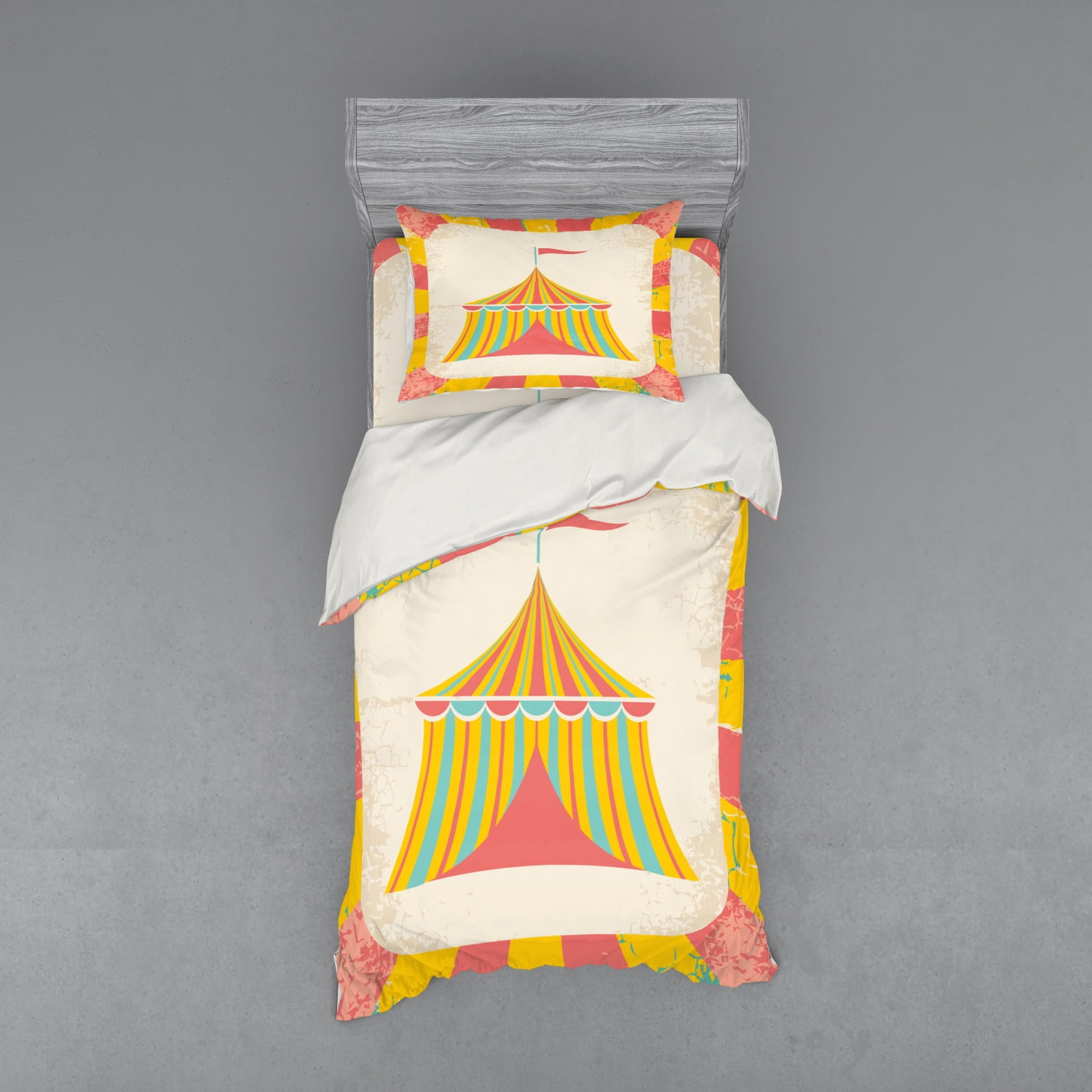 Circus Duvet Cover Set, Circus Tent Illustration with Grunge Look