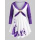 thumbnail image 2 of Camiseta de Talla Cruzado con Estampado de Mariposa de Color Bloque Rosegal Mangas largas de talla grande, 2 of 5