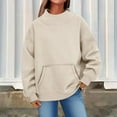 thumbnail image 2 of Lenpel Oversized Sweatshirt for Women Turtleneck Long Sleeve Casual Pullover Tops Winter Fall Fashion Outfits with Pocket(Beige,XX-Large), 2 of 7
