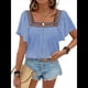 thumbnail image 3 of Camisas Mexicanas para Mujer, Estilo Bohemio, Bordadas, de Corta con Mariposa y Cuello Cuadrado, Blusas Holgadas. Azul M, 3 of 10