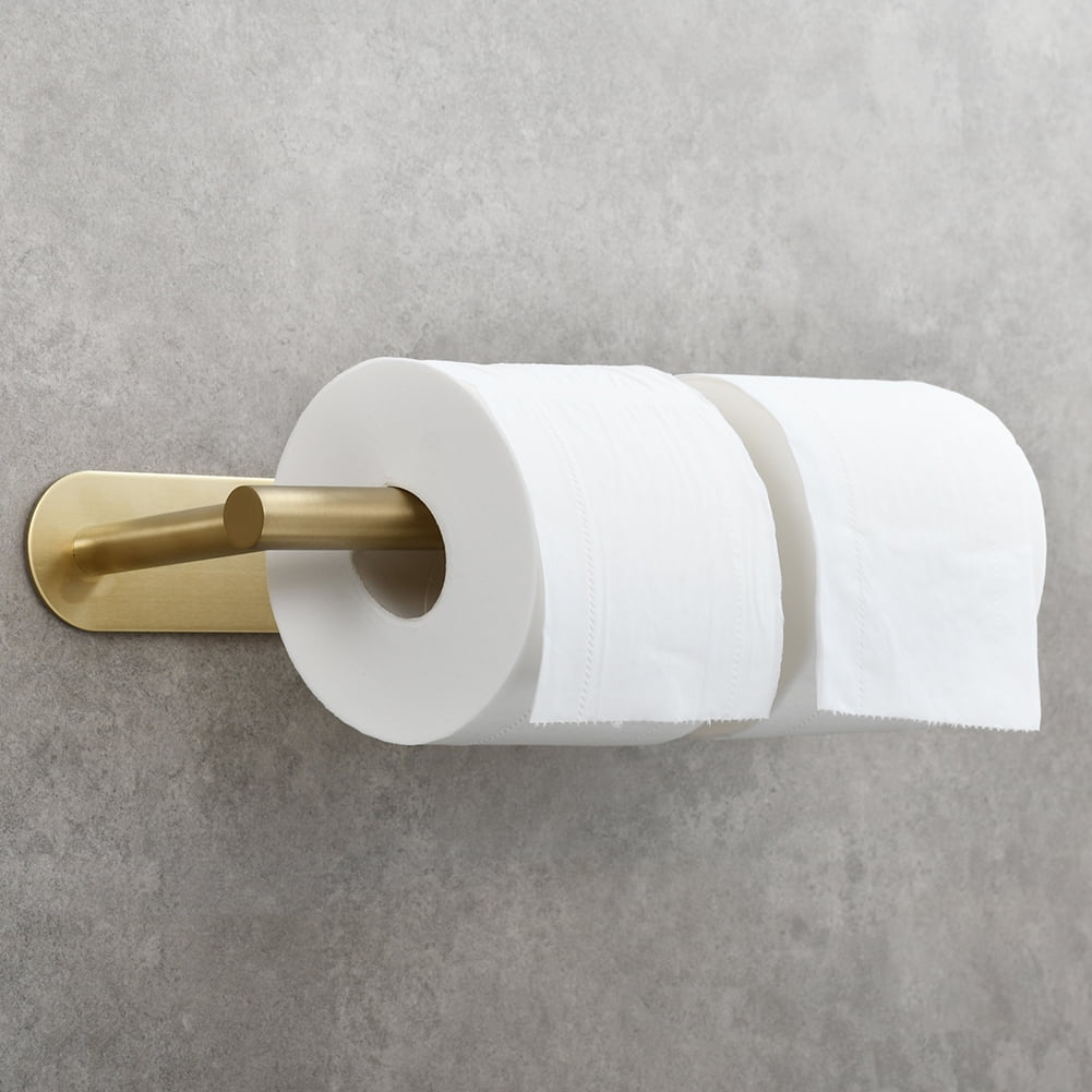 Lowestbest Stainless Steel Towel Holder, Adhesive Lengthen Toilet Paper Holder for 2 Roll Papers, Brushed Gold Lowestbest Stainless Steel Towel Holder, Adhesive Lengthen Toilet Paper Holder for 2 Roll Papers, Brushed Gold